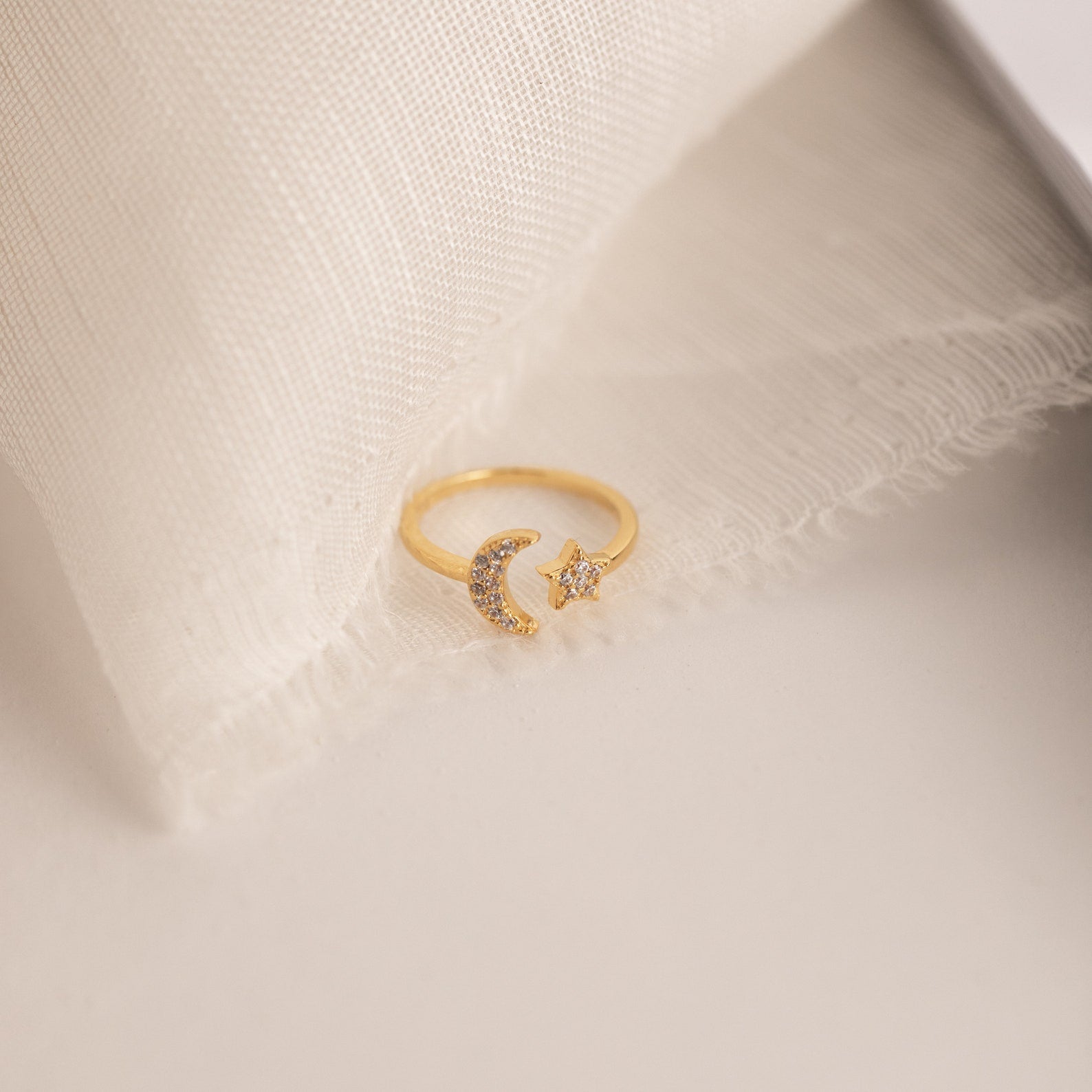 Celestial Harmony: The Pave Star and Moon Ring 18K Gold